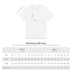 Black t-shirt with measurement chart