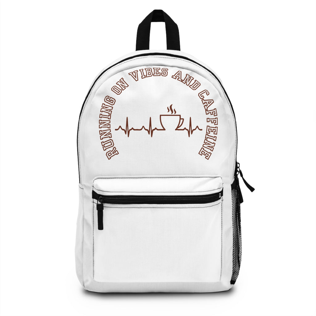 Running on Vibes & Caffeine Backpack - Perfect for Students, Coffee Lovers, Daily Use, Gifts, Travel