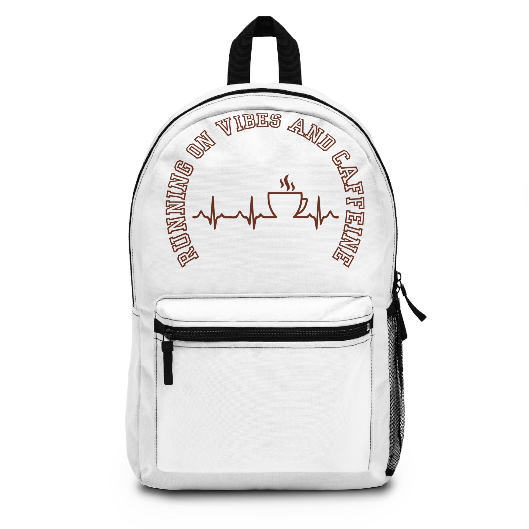 Running on Vibes & Caffeine Backpack - Perfect for Students, Coffee Lovers, Daily Use, Gifts, Travel
