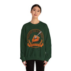Person wearing a Forest Green sweatshirt with a pumpkin pie graphic and text on a white background