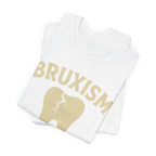 White tank top with 'BRUXISM' and a heart design on a white background